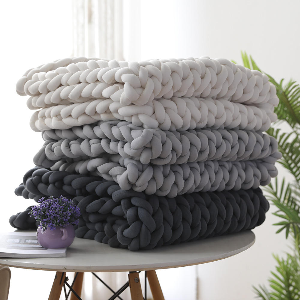 Wholesale OEM Custom Organic Cotton Chunky Knitted Weighted Blanket – Handcrafted Luxury Sleep Blanket for Adults