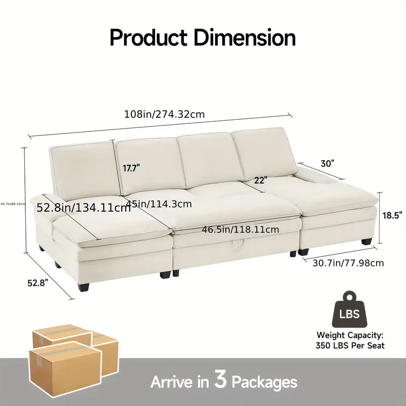 1pc   108 classic u shaped sectional sofa bed with storage ottoman chenille 6 seater with dual chaise dark grey sleeper couch with dual layer cushions adjustable armrest dual charging ports hardwood frame 110v 130v us plug for   room types 7