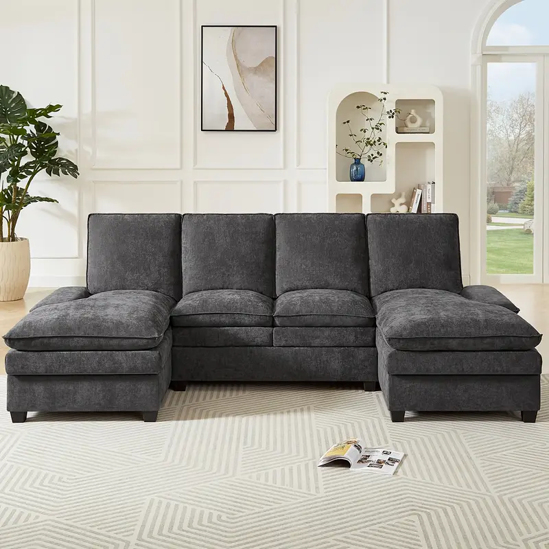 Classic U-Shaped Sectional Sofa Bed with Storage